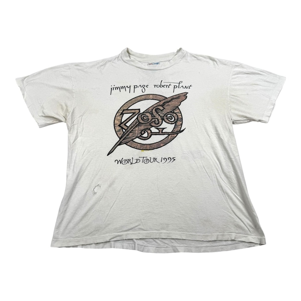 Vintage Jimmy Page Robert Plant Shirt Mens XL White 1995 World Tour Hanes 90s